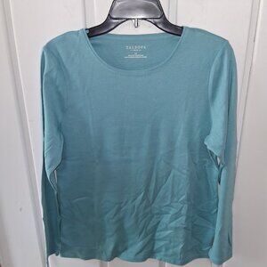 Talbots Cotton Long Sleeve Round Neck Tee NWT Asst Szs Pale Aqua